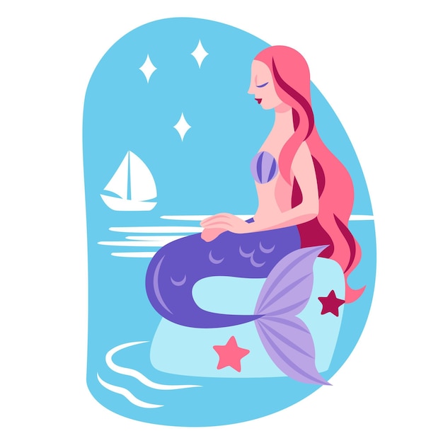 Free Vector flat mermaid illustration