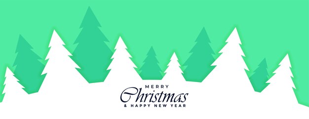 Flat merry christmas banner with xmas trees