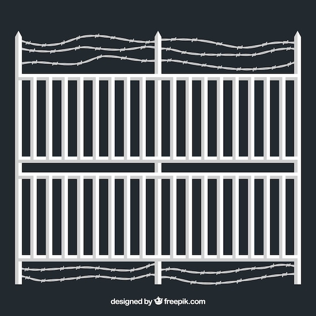 Flat metal fence with barbed wire