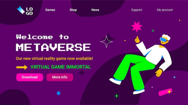 Flat metaverse landing page template