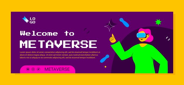 Flat metaverse social media cover template