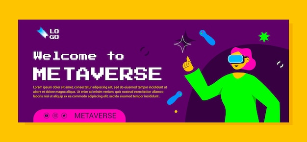 Flat metaverse social media cover template