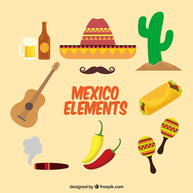 Flat mexican elements collection