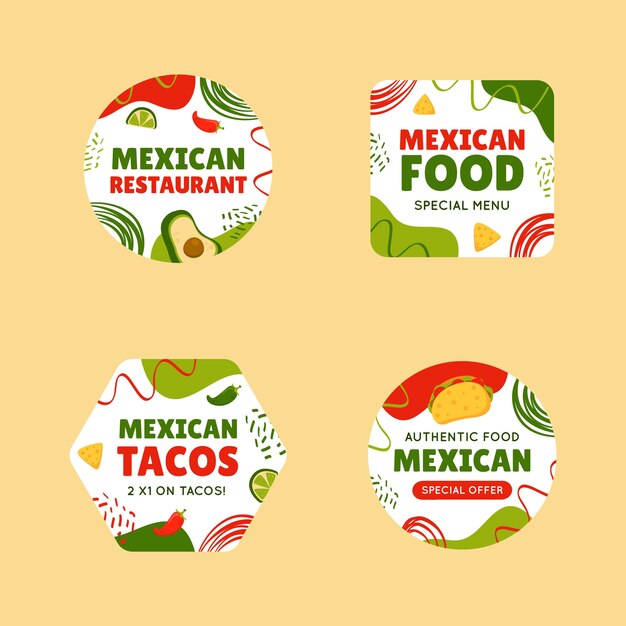 Flat mexican food restaurant labels collection