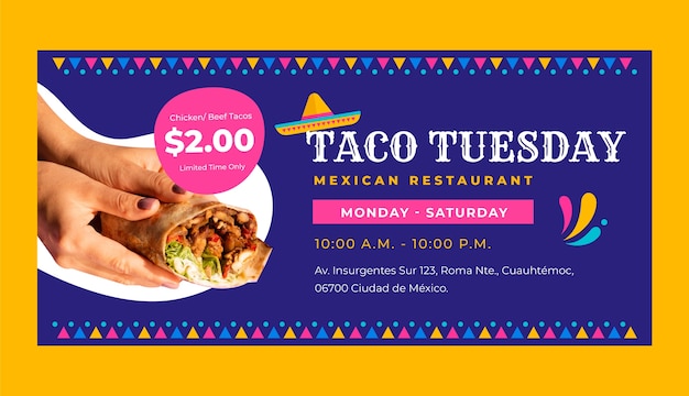 Flat mexican food restaurant sale banner template