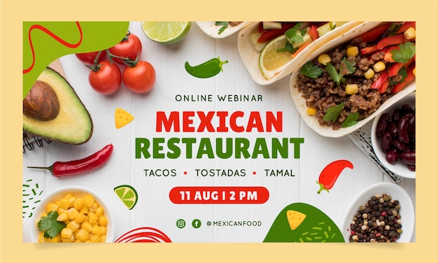 Flat mexican food restaurant webinar template