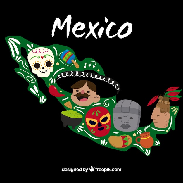 Free Vector flat mexican map background with elements