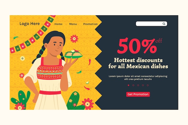 Free vector flat mexican restaurant landing page template