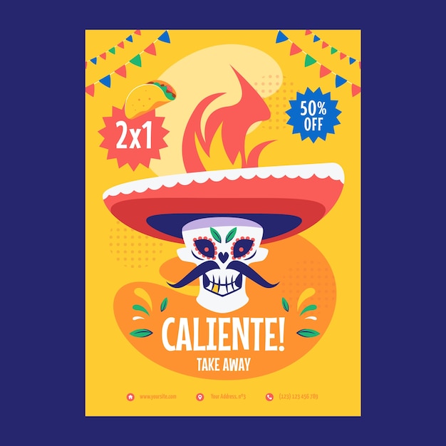 Flat mexican restaurant poster template