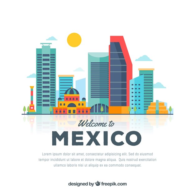 Flat mexico skyline background