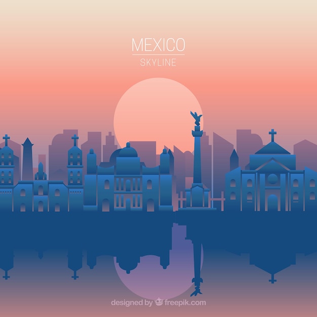 Flat mexico skyline background