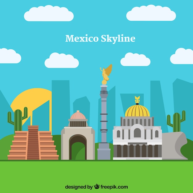 Flat mexico skyline background