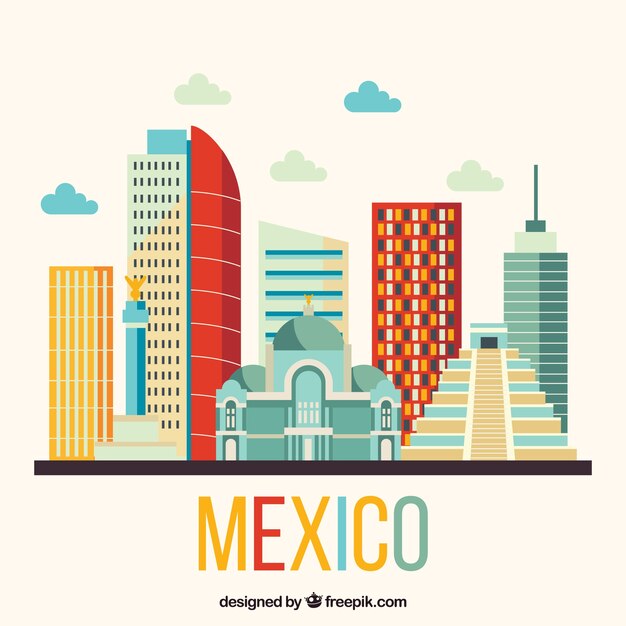 Flat mexico skyline background