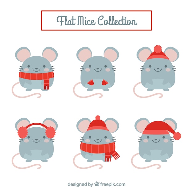 Free Vector flat mice collection with different poses