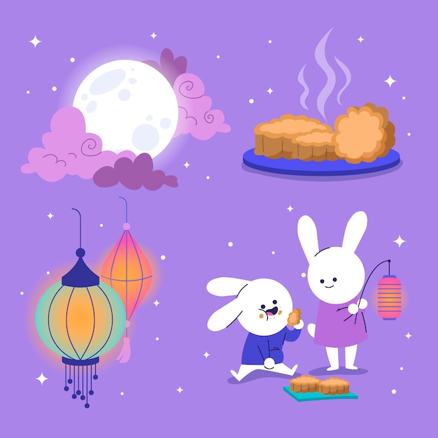 Flat mid-autumn festival elements collection