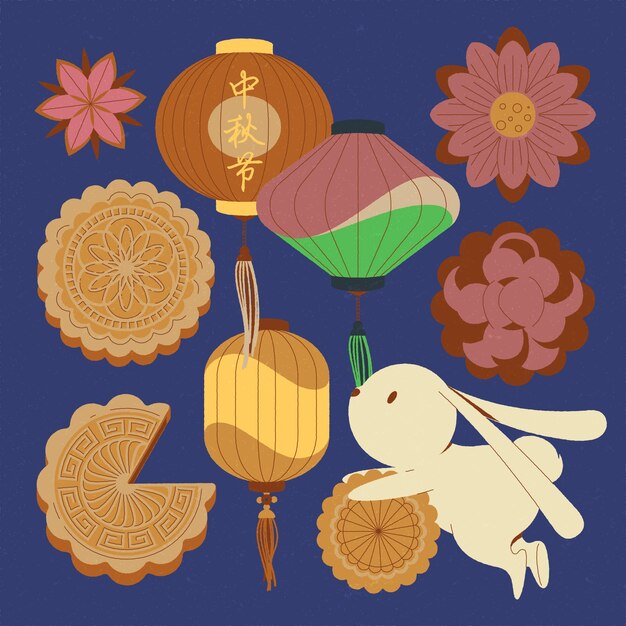 Flat mid-autumn festival elements collection