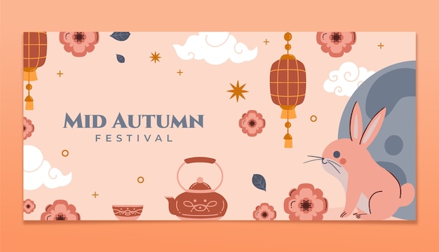 Flat mid-autumn festival horizontal banner template