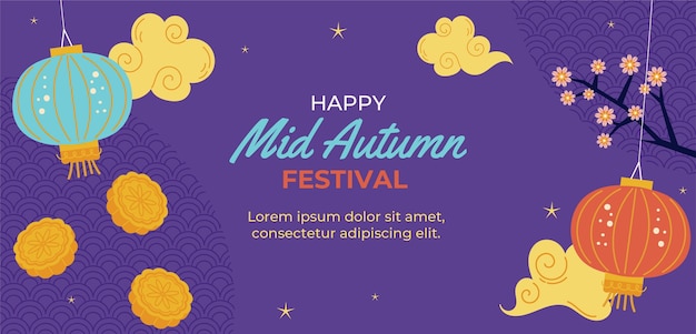 Flat mid-autumn festival horizontal banner template