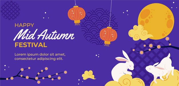 Flat mid-autumn festival horizontal banner template