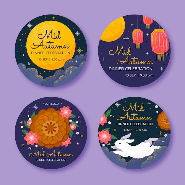 Flat mid-autumn festival labels collection