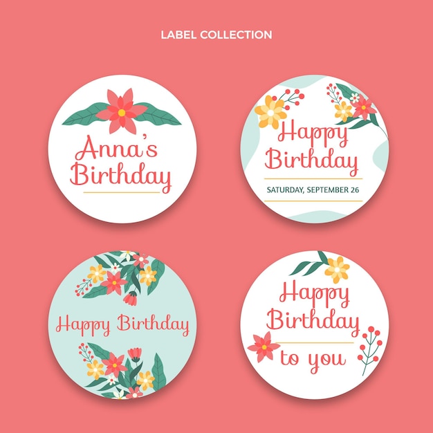 Flat minimal birthday label set