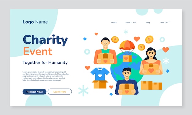 Free Vector flat minimal charity event landing page