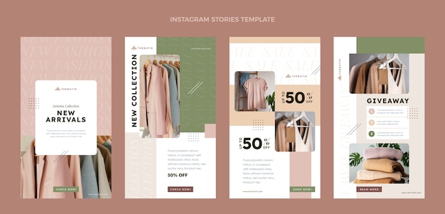 Free vector flat minimal clothing boutique instagram stories collection