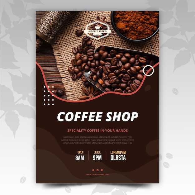 Flat minimal coffee shop vertical poster template