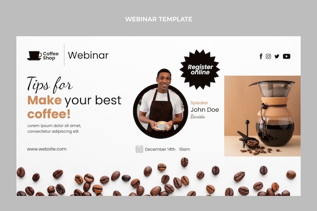 Free vector flat minimal coffee shop webinar template