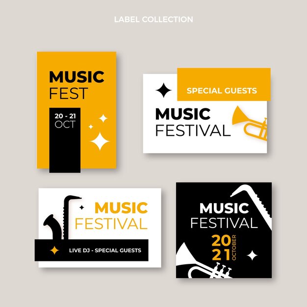 Flat minimal design of festival label and badges