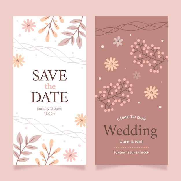 Flat minimal floral wedding vertical banners