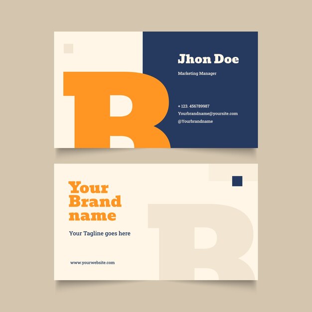 Flat minimal horizontal double-sided business card template