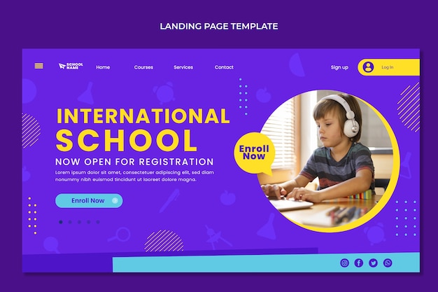 Flat minimal international school landing page template