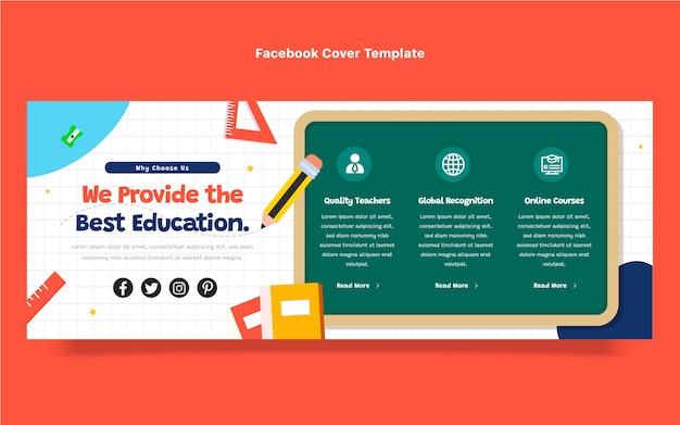 Flat minimal international school social media cover template