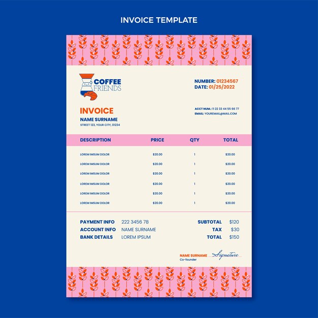 Flat minimal invoice template for coffee shop