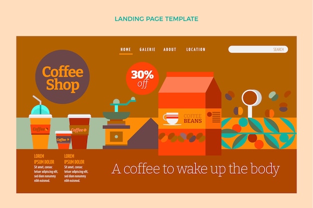 Free vector flat minimal landing page template for coffee shop