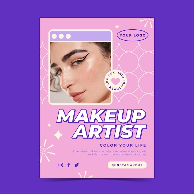 Flat minimal makeup artist poster template