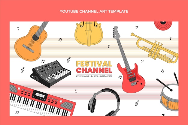 Free Vector flat minimal music festival youtube channel art