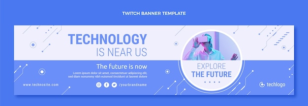 Free Vector flat minimal technology twitch banner