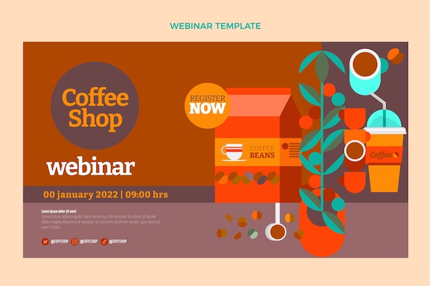 Free vector flat minimal webinar template for coffee shop