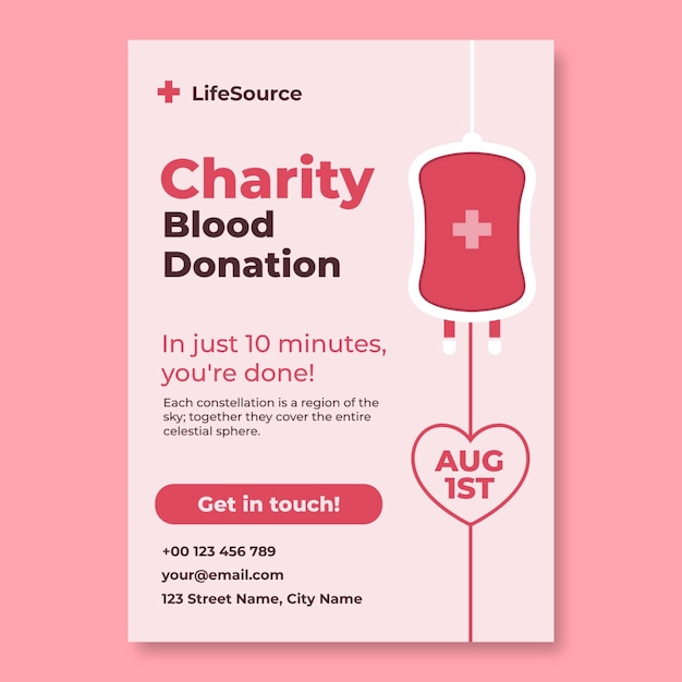 Flat minimalist charity blood donation drive poster