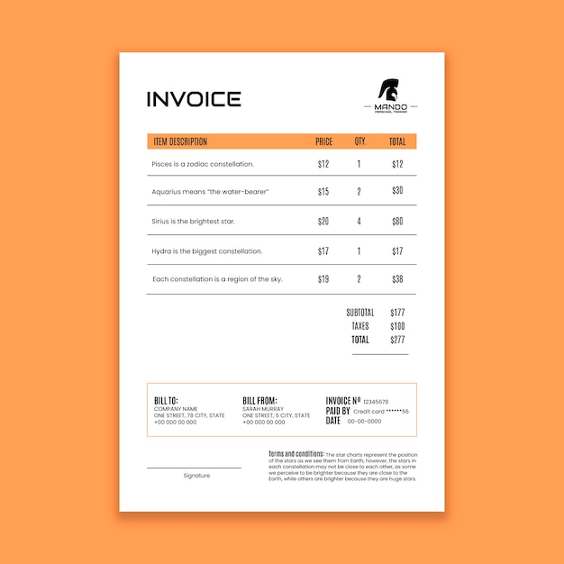 Flat minimalist invoice template