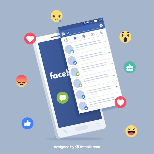 Flat mobile with facebook notifications and emojis