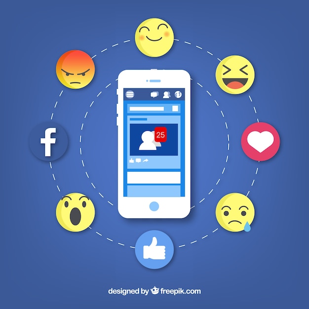 Free Vector flat mobile with facebook notifications and emojis