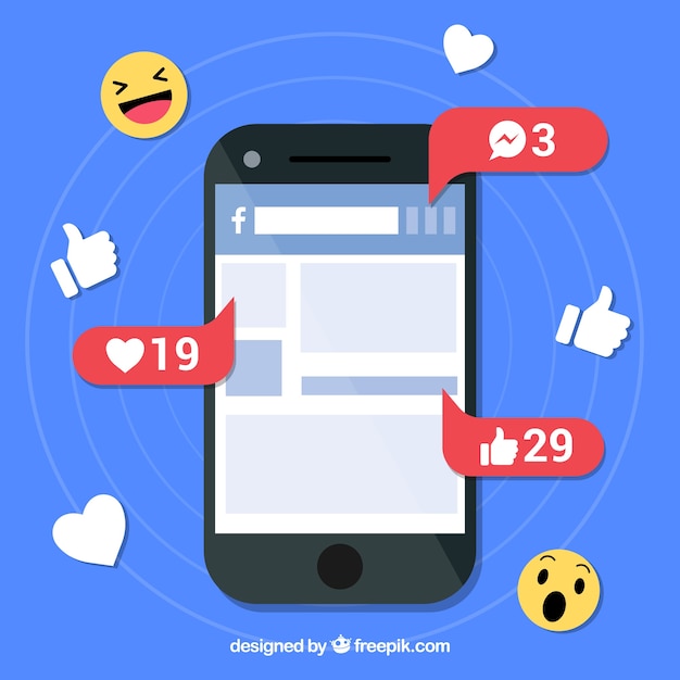 Flat mobile with facebook notifications and emojis