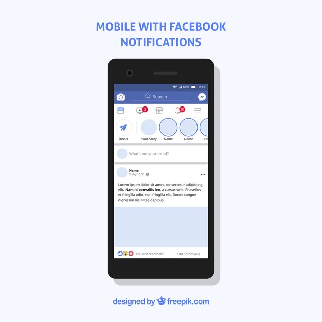 Flat mobile with facebook notifications