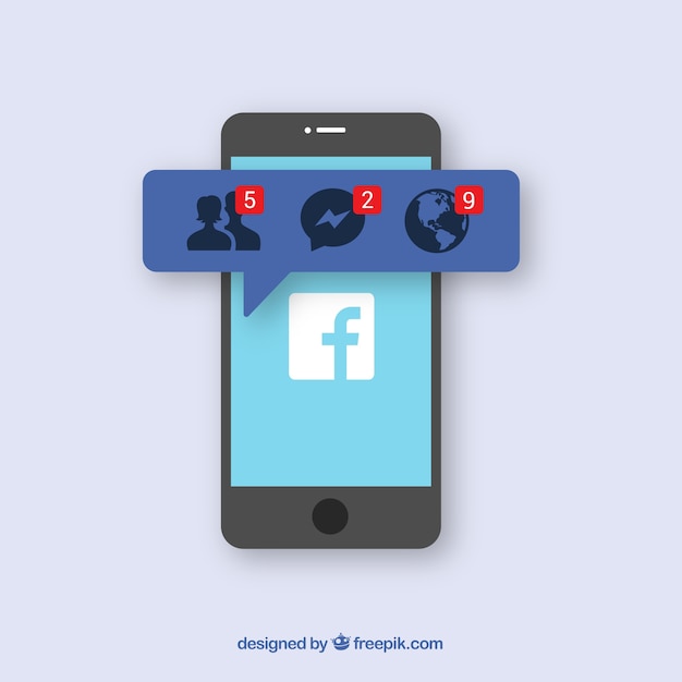 Free vector flat mobile with facebook notifications