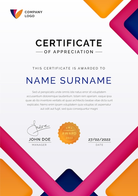 Free Vector flat modern certificate of appreciation