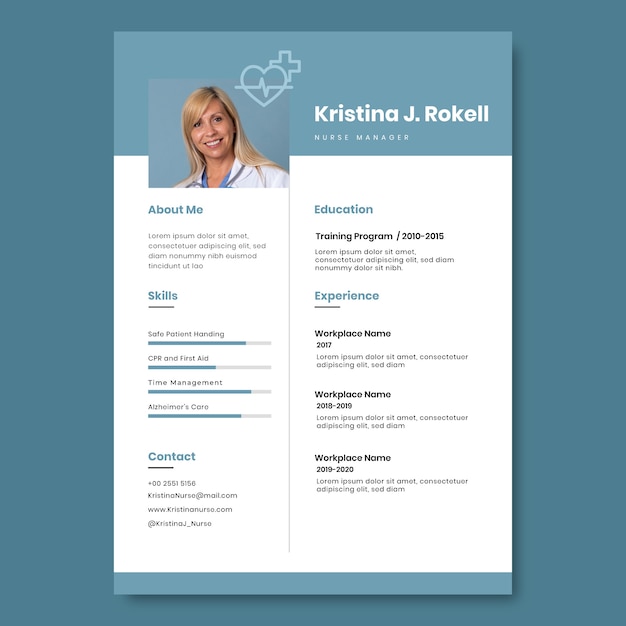 Flat monocolor nurse resume template