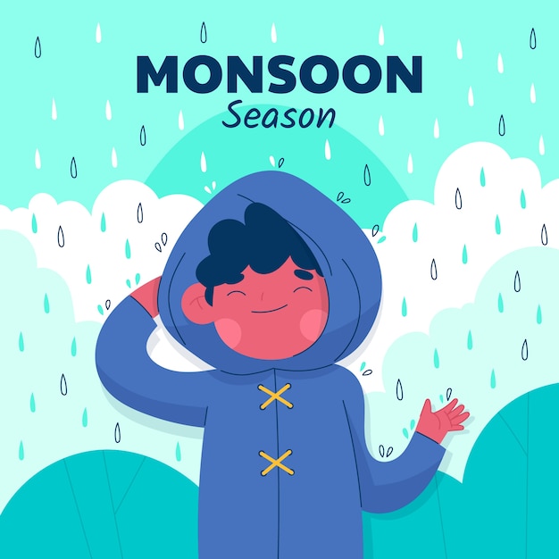 Free Vector flat monsoon season illustration with person in the rain